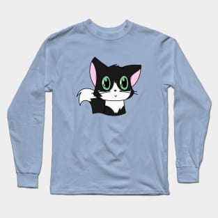 Cute Black and White Cat With Green Eyes Long Sleeve T-Shirt